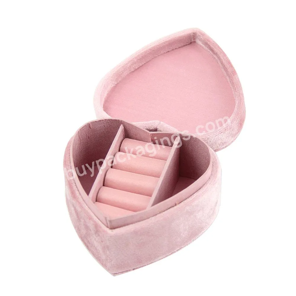 Custom personalized valentines heart shape velvet gift jewelry box pink wedding ring box jewelry handmade display packaging box