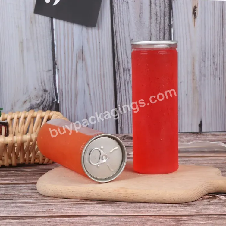 Custom Pet 300ml Transparent Soft Drink Can Plastic Soda Can Beverage Can With Easy Open End