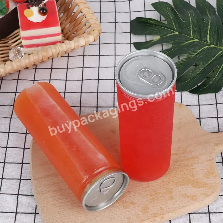 Custom Pet 300ml Transparent Soft Drink Can Plastic Soda Can Beverage Can With Easy Open End