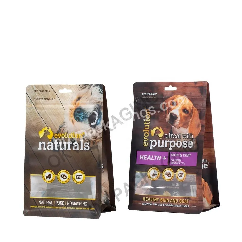 Custom Pet Food Packaging Plastic Bags Eight 8 Side Gusset Zipper Flat Bottom Packaging Pouch Bag