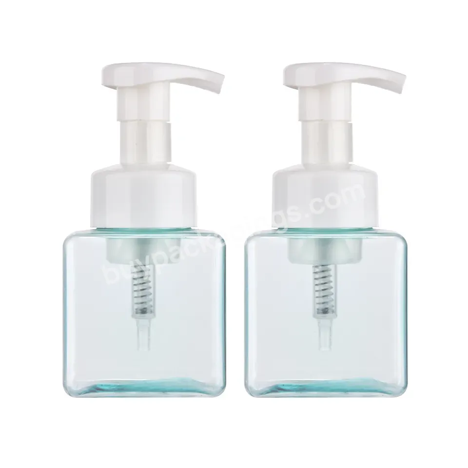 Custom Pet Square 250ml 450ml Transparent Foam Pump Personal Care Packaging Recyclable Cleanser Sanitizer Foam Bottle