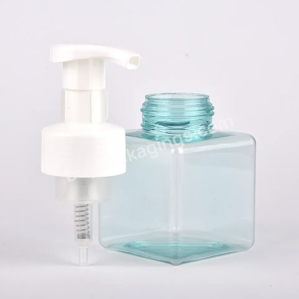 Custom Pet Square 250ml 450ml Transparent Foam Pump Personal Care Packaging Recyclable Cleanser Sanitizer Foam Bottle