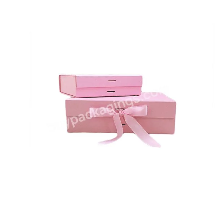 Custom Pink Gift Box Magnetic Box With Elegant Ribbon Manufacture Gift Box Packaging