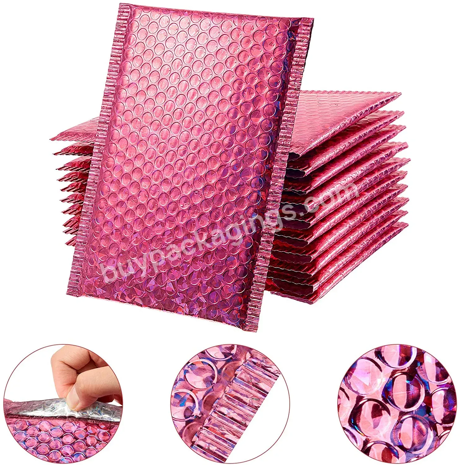 Custom Pink Holographic Bubble Mailer Holographic Metallic Bubble Mailer Holographic Bubble Packages - Buy Metallic Padded Envelopes,Holographic Bubble Packages,Holographic Metallic Bubble Mailer.