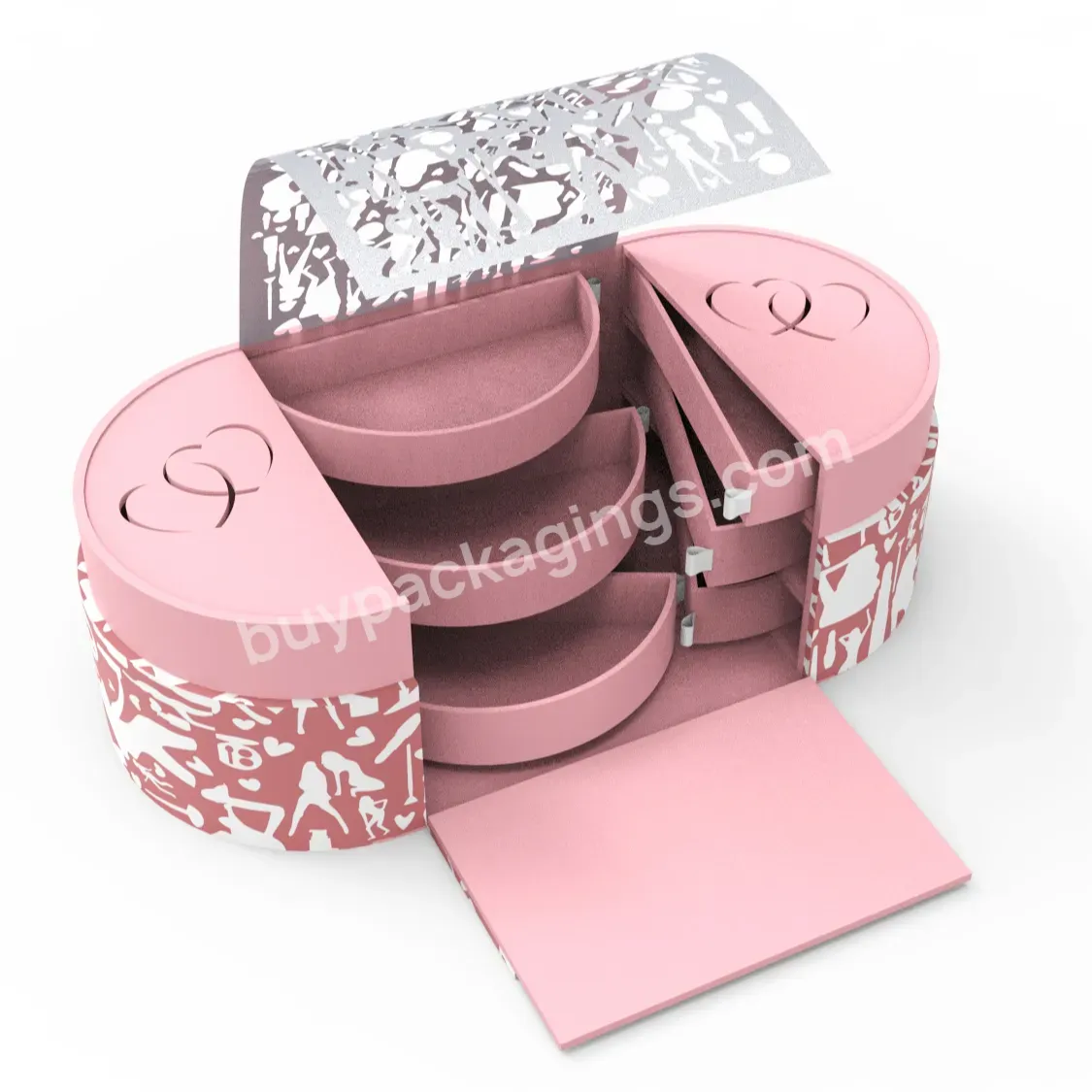 Custom Pink Multifunction Makeup Storage Paper Box Three Layers Drawer Cosmetic Display Cardboard Box