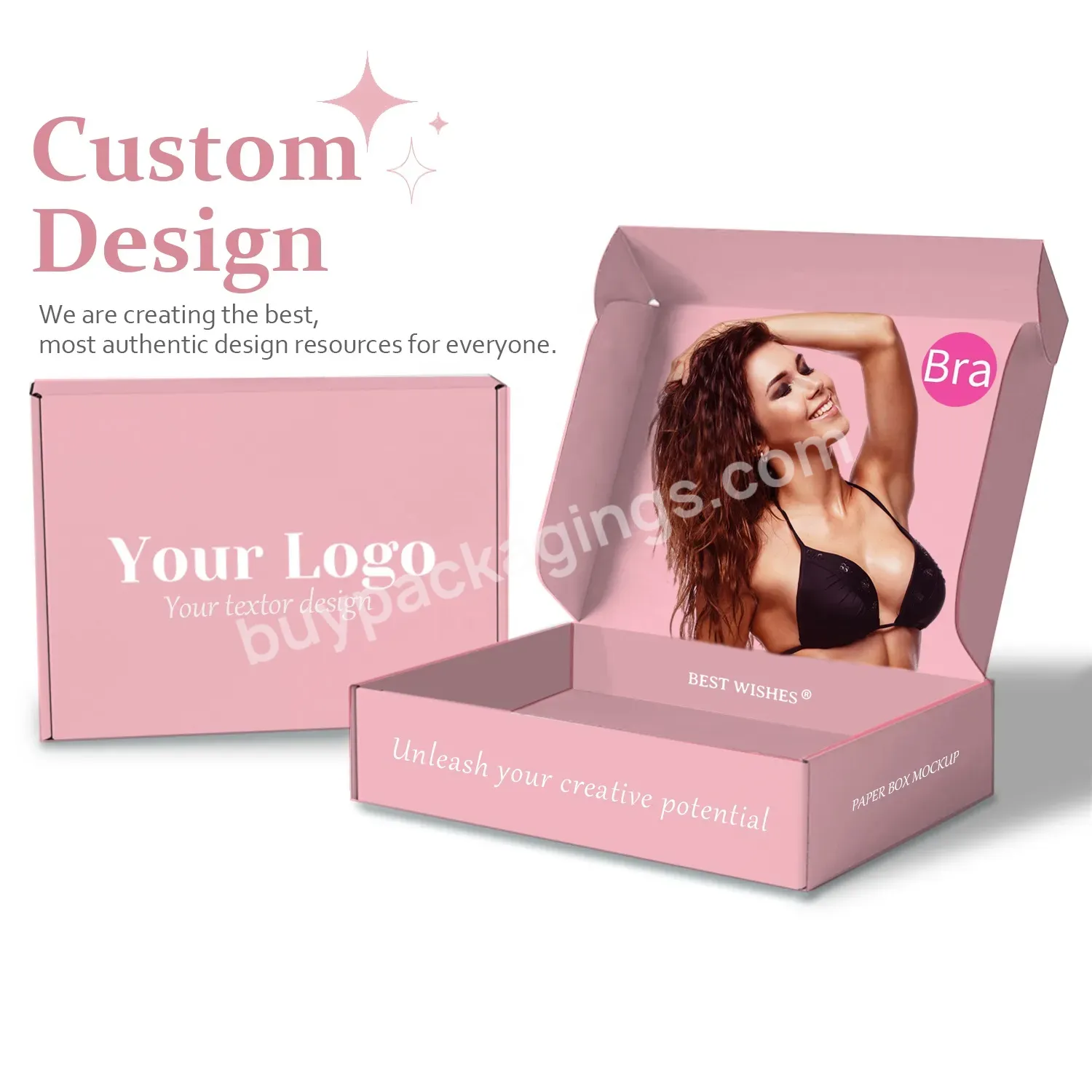 Custom Pink Printing Color High End Packing Woman Underwear Paper Packaging Box