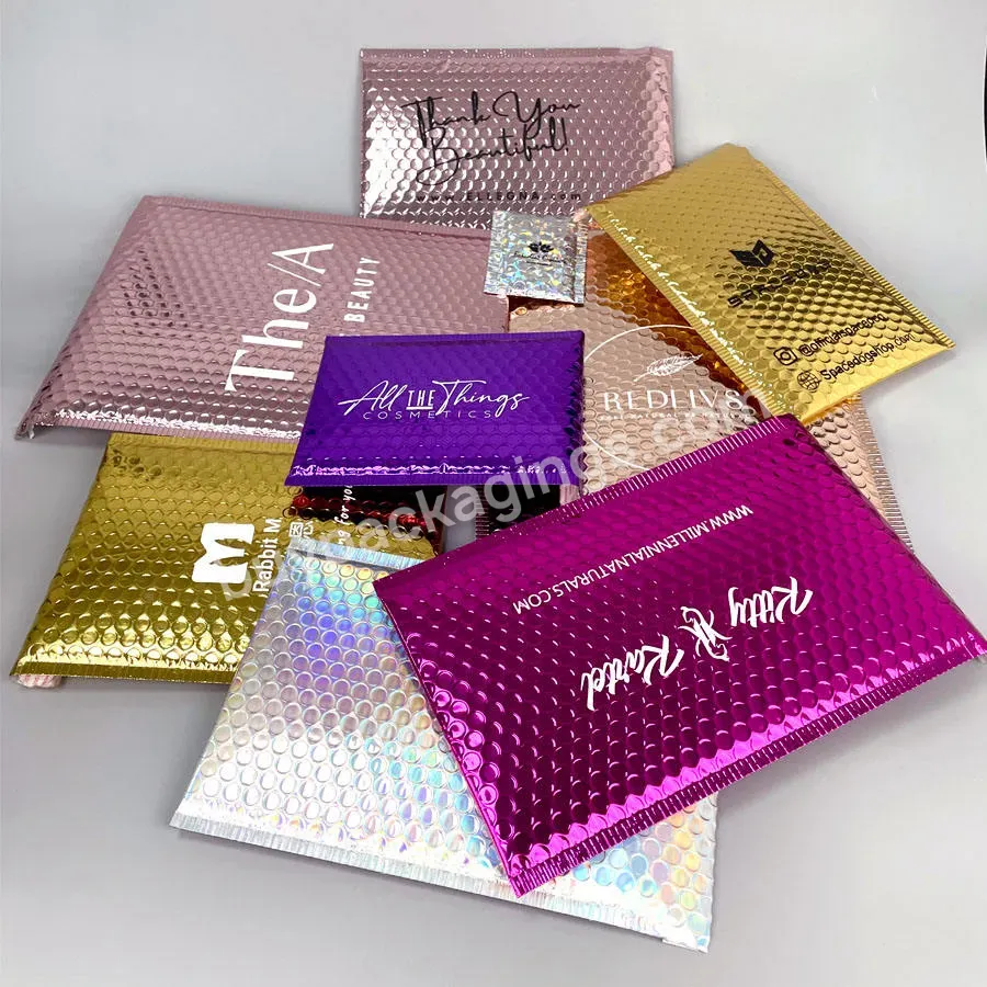 Custom Pink Shiny 6x10 4x8 Foil Packaging Bags Iridescent Mailing Padded Envelope Holographic Metallic Poly Bubble Mailer Holo