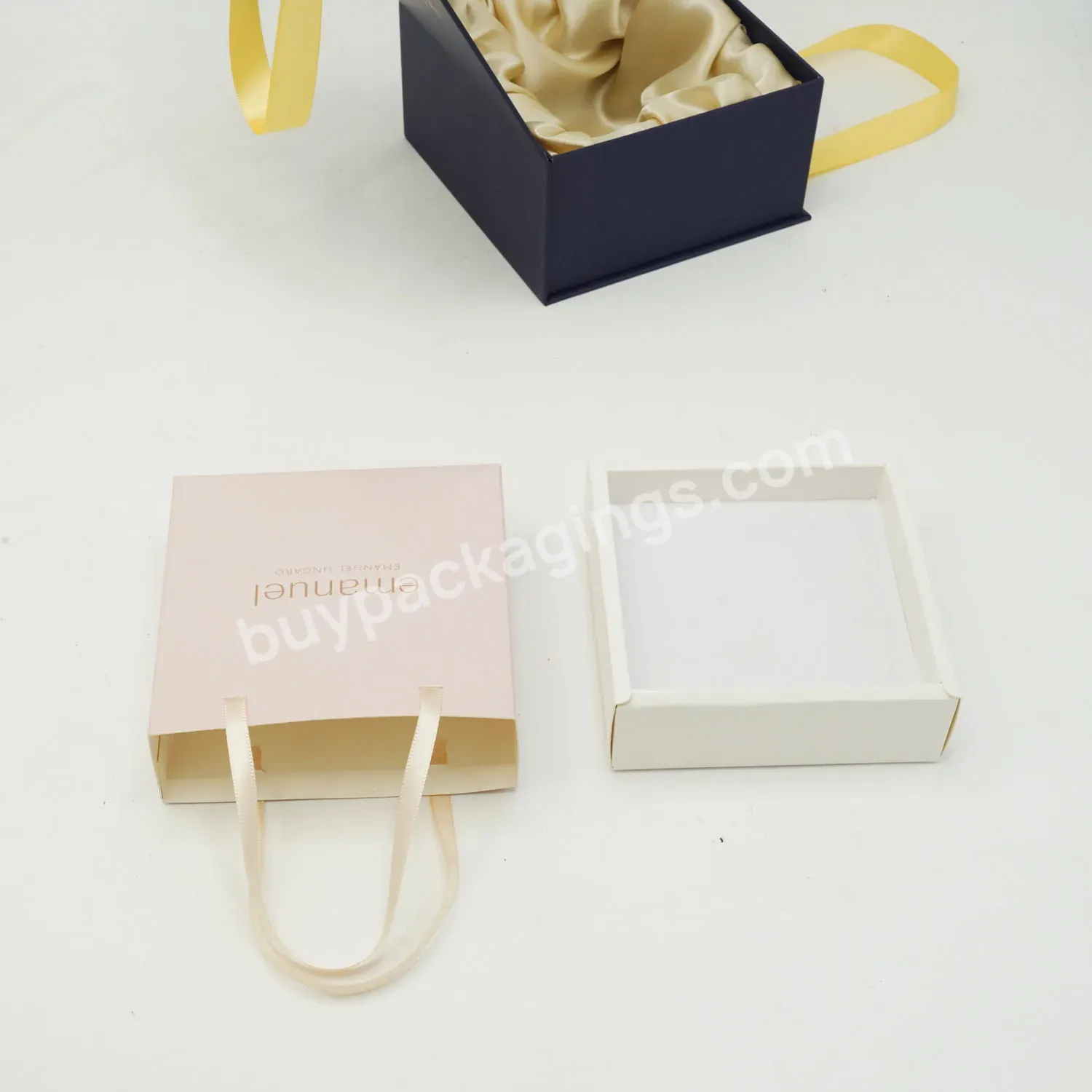 Custom Pink Sliding Drawers Paper Luxury Jewelry Packaging Cute Slider Paper Gift Box With Handle For Necklace Jewelry Package