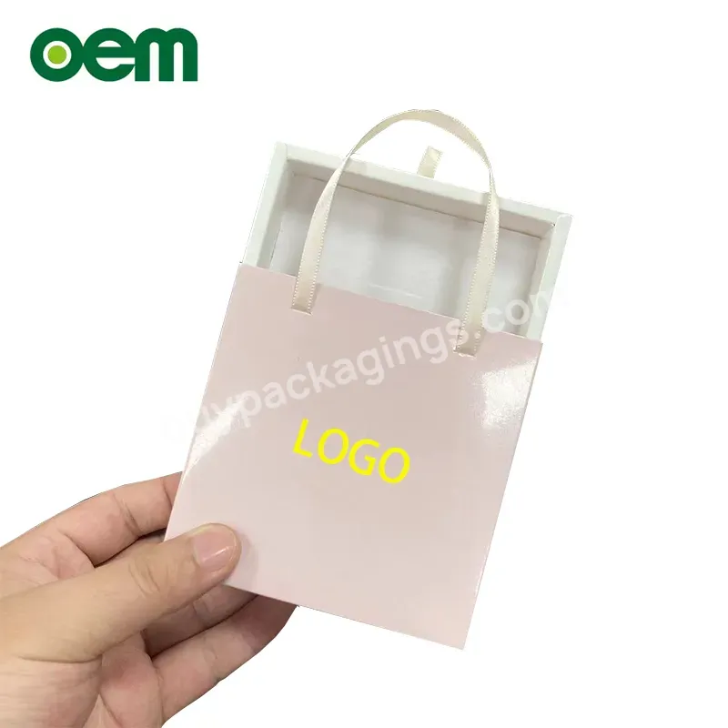 Custom Pink Sliding Drawers Paper Luxury Jewelry Packaging Cute Slider Paper Gift Box With Handle For Necklace Jewelry Package