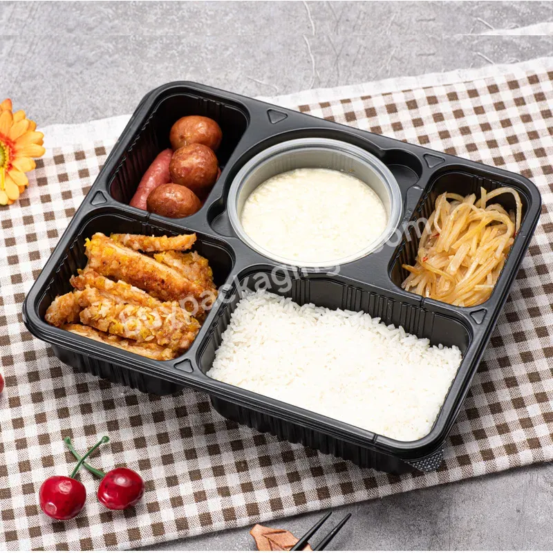 Custom Plastic Lunch Box Disposable 5 Compartment Food Container Black Plastic Disposable Food Container