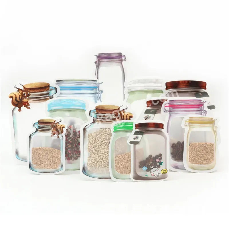 Custom Plastic Resealable Zip Lock Bottle Shaped Stand Up Pouch Packaging Food Snack Storage Mason Jar Zipper Bag
