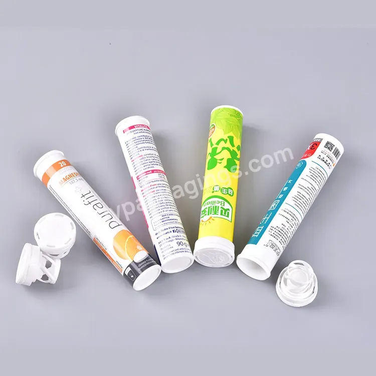 Custom Plastic Tube Packaging Thin Wall Sprial Cover Effervescent Tube Vitamin C Packaging Container With Desiccant Cap