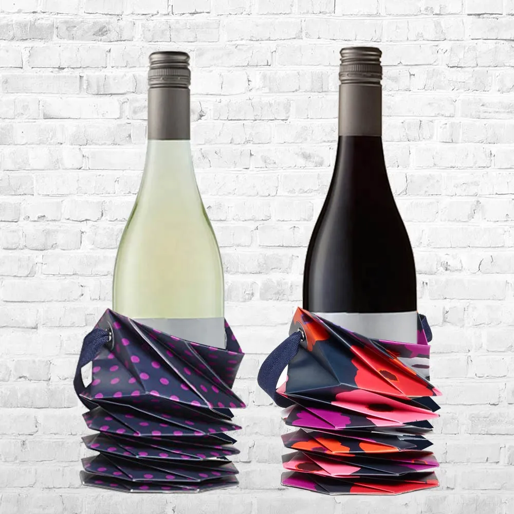 Custom polka dot origami wine gift bags with carry handle