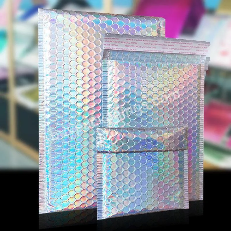 Custom PolyMailer Bubble Bag Shipping Packaging Holographic Padded Envelope Mailers For Clothing Shoe Shipping