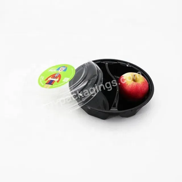 Custom Pp Black Round Togo Plastic Bowls With Divider Disposable Plastic Salad And Fruit Bowls With Lid