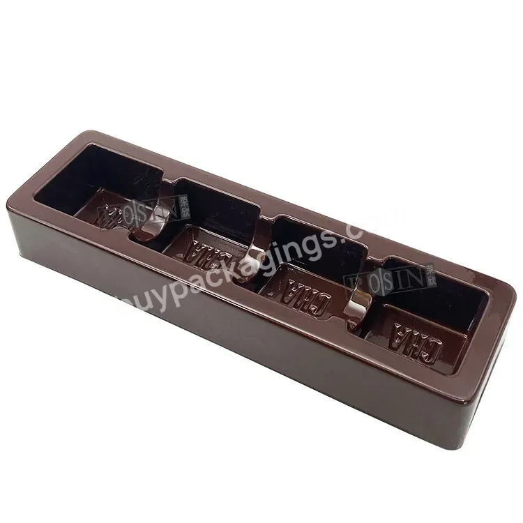 Custom Pp Plastic Rectangular 4 Cells Brown Luxury Chocolate Blister Packaging Empty Boxes With Chocolate Insert Tray