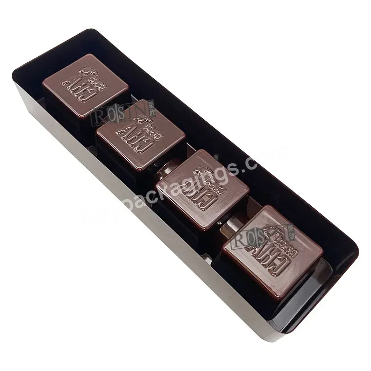 Custom Pp Plastic Rectangular 4 Cells Brown Luxury Chocolate Blister Packaging Empty Boxes With Chocolate Insert Tray