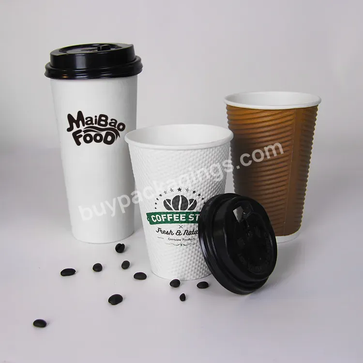 Custom Price New Design Printed Logo Takeaway Hot Coffee Shop Disposable Double Wall Biodegradable Kraft Paper Cups With Lids