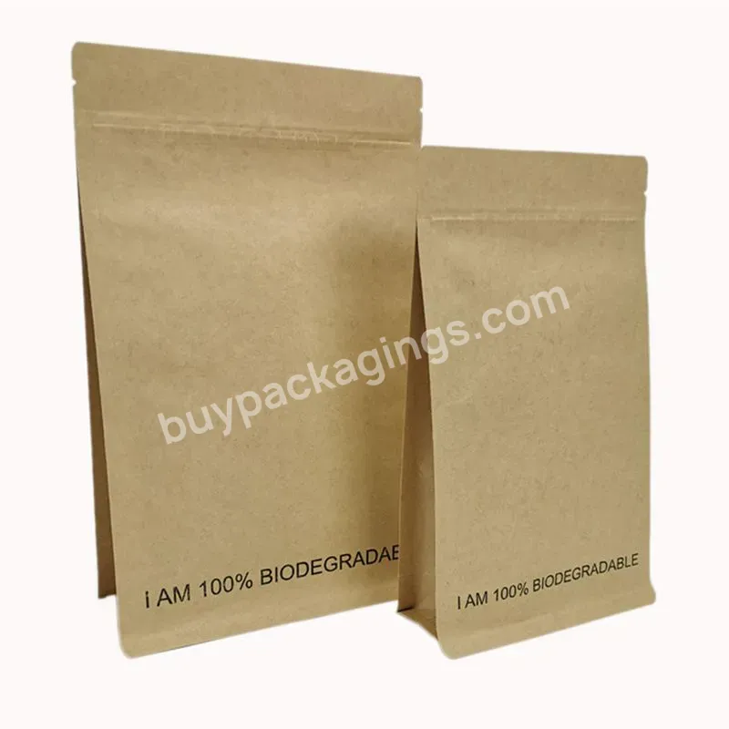 Custom Print 100% Biodegradable Kraft Paper Food Packaging Bag Flat Bottom Pouch Square Bottom Pouch For Snack