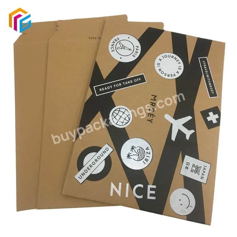 Custom Print A5 A4 B5 Size Paper Flat Kraft Cardboard Rigid Document Photo Packaging Self-Sealed Envelopes