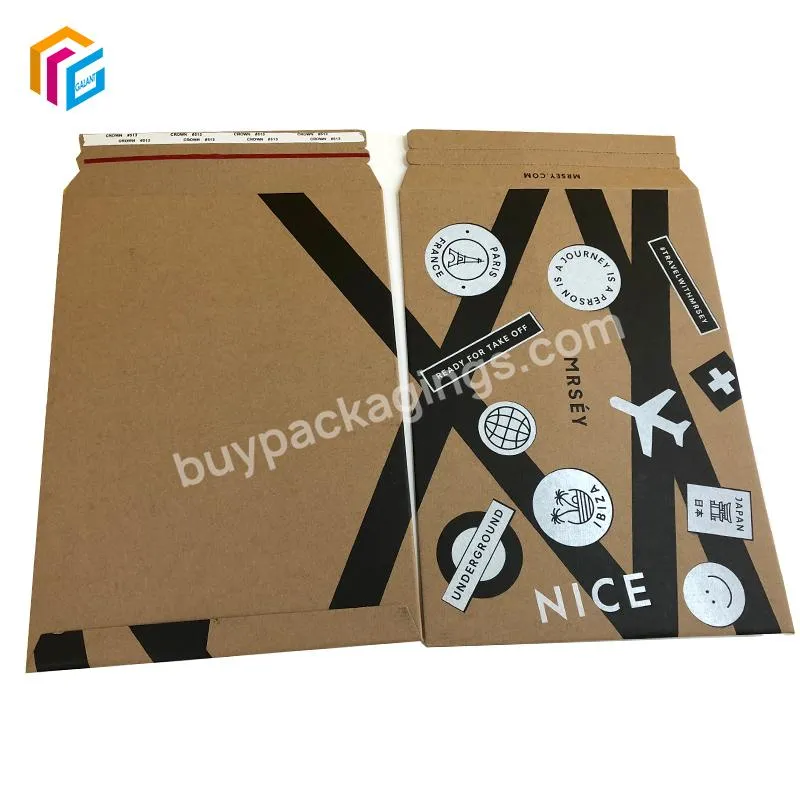Custom Print A5 A4 B5 Size Paper Flat Kraft Cardboard Rigid Document Photo Packaging Self-Sealed Envelopes