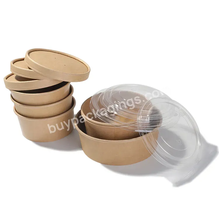 Custom Print Eco-friendly Disposable To Go Packaging Container Kraft Paper Rice Soup Cup For Food Take Away Salad Bowl With Lid