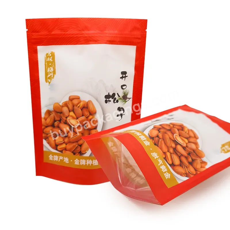 Custom Print Food Grade Plastic Mylar Zip Lock Resealable Nuts Stand Up Food Packaging Pouch Bag With Transparent Window