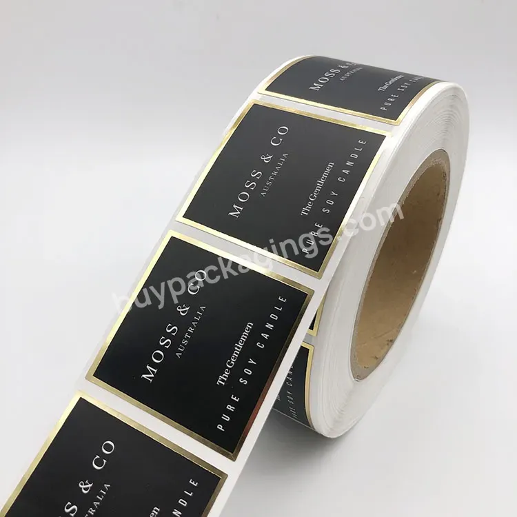 Custom Print Glossy Gold Foil Self Adhesive Stickers Paper Waterproof Black Labels