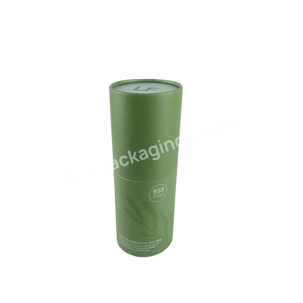 Custom print green cylinder box empty paper tube for makeup collection eyelash enhancer serum packaging