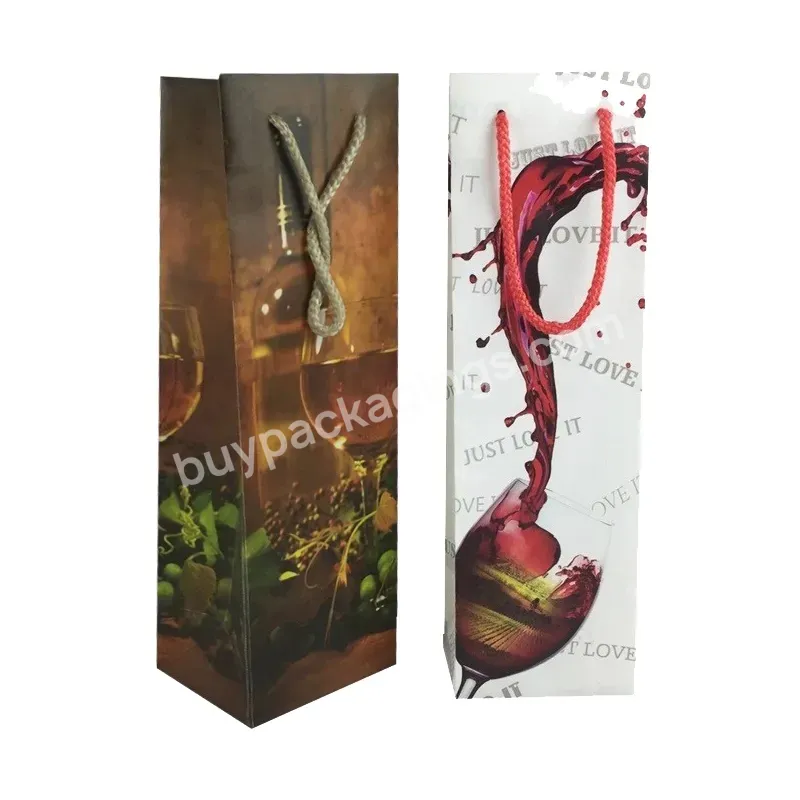 Custom Print High Quality Red Wine 1 Bottle Carrier Gift Bag Wine Bottle Paper Bag With Strong Twisted Handles