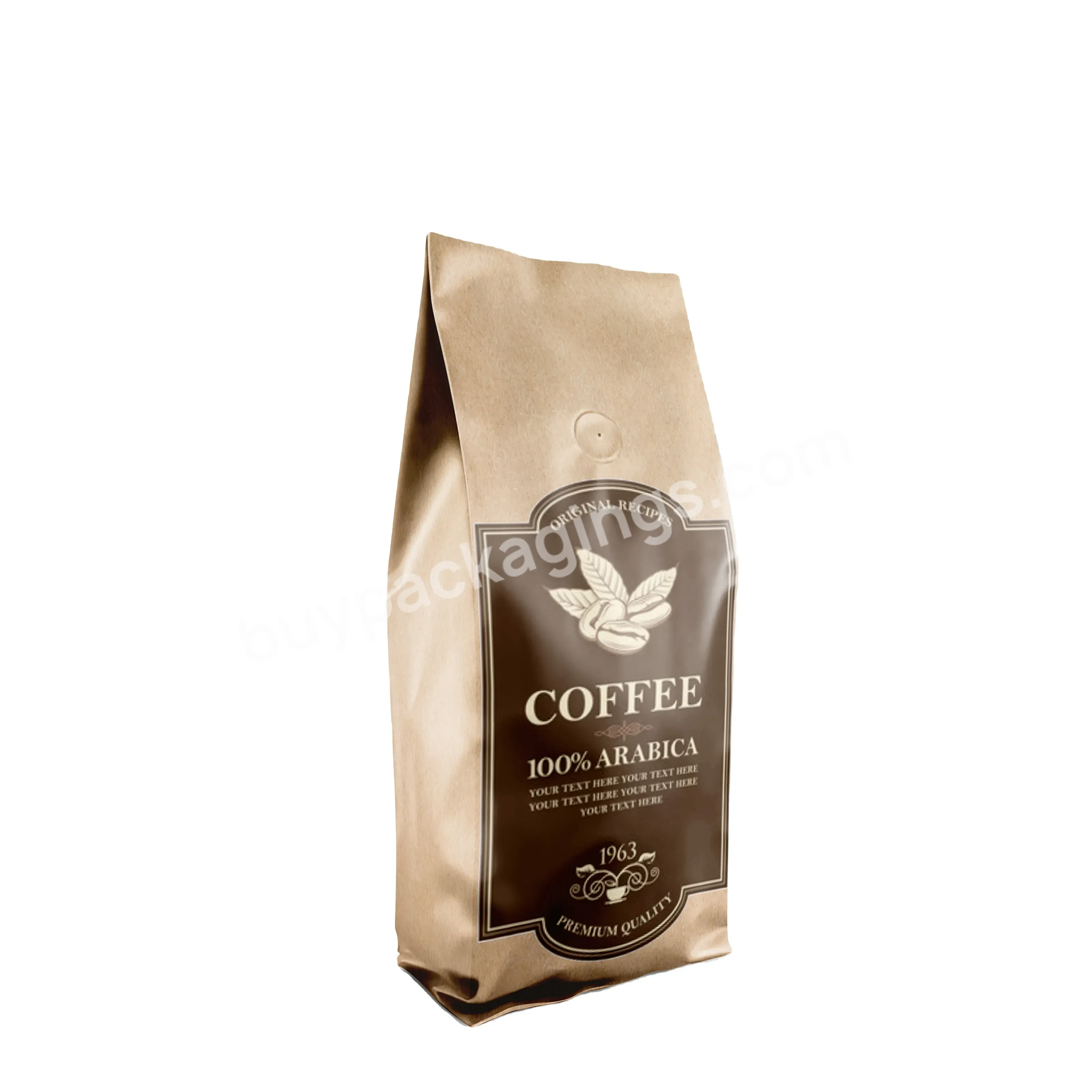 Custom Print Kraft Paper Gusset Bag Coffee Pouch Aluminum Foil Smell Proof Paper Bags For Coffee