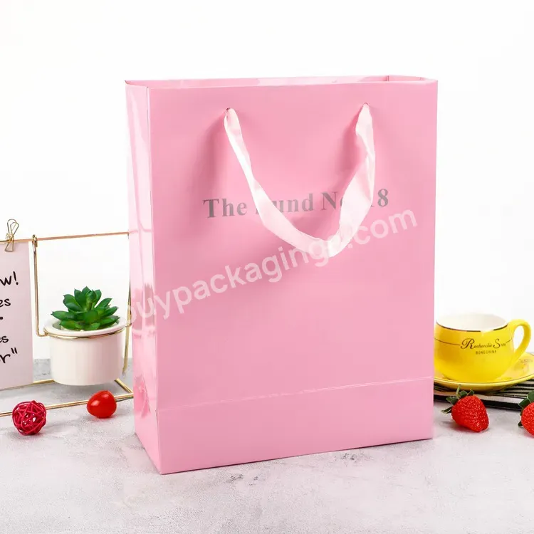Custom Print Logo Color Pink Gift Packaging Luxury Tote Paper Shopping Bag