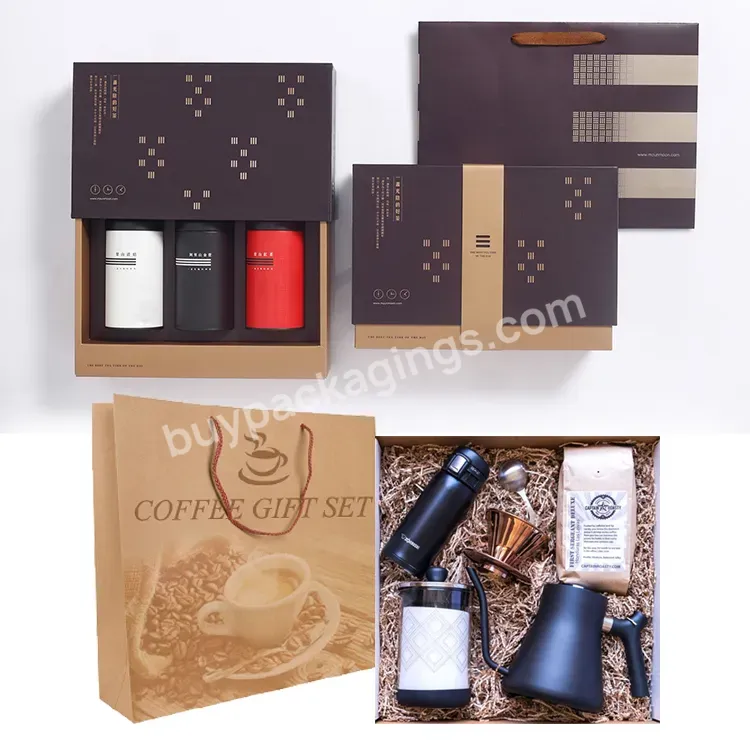 Custom Print Logo Design Fancy Luxury Cardboard Empty Packing Bag For Coffee Gift Set Packaging Paper Box