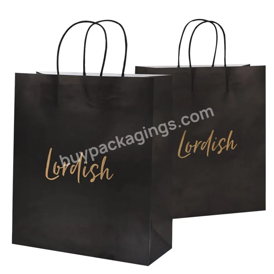 Custom Print Logo Foldable Recycled Kraft Brown Shopping Paper Packaging Gift Craft Bags With Ribbon Handles