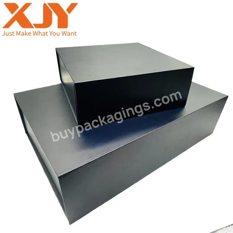 Custom Print Logo Hot Stamping Foils Large Black Luxury Folding Paper Packaging Gift Box With Magnetic Closure Filp Lid Ribbon