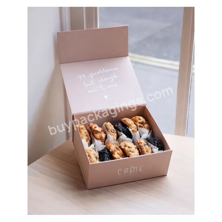 Custom Print Logo Magnet Foldable Cardboard Macaron Bakery Bread Snacks Biscuit Cookie Packaging Box