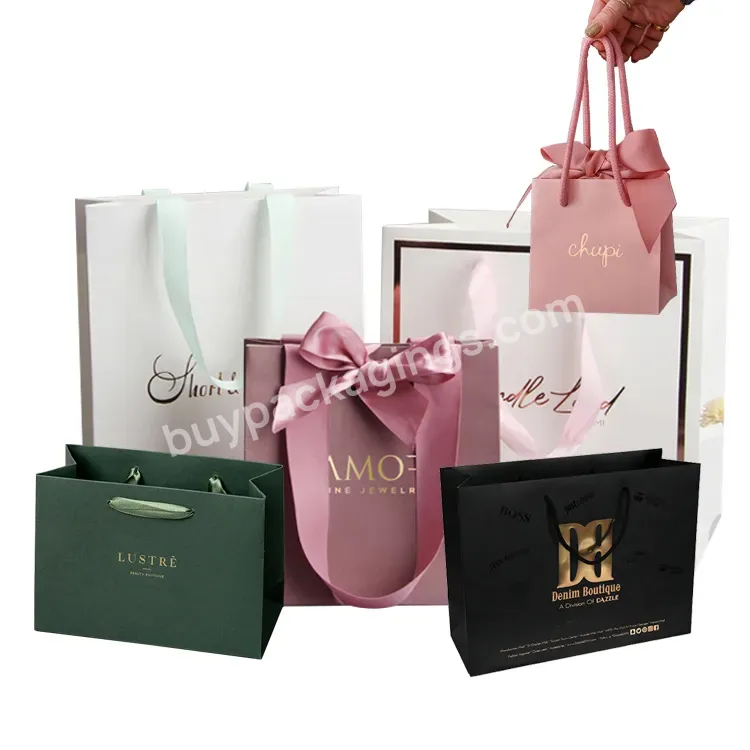 Custom Print Logo Small Size Commercial Decoration Designs Rose Gold Pink Gift Shopping Paper Bag For Jewelry Packaging Clothing