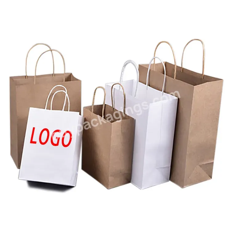 Custom Print Luxury Craft Gift Brown White Packaging Bolsa De Papel Shopping Bag Carry Kraft Paper Bag With Your Own Logo Handle