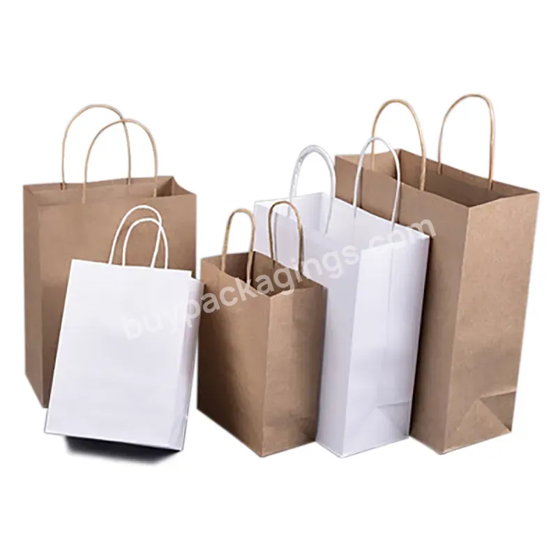 Custom Print Luxury Craft Gift Brown White Packaging Shopping Bag Carry Kraft Paper Bag With Your Own Logo Handle