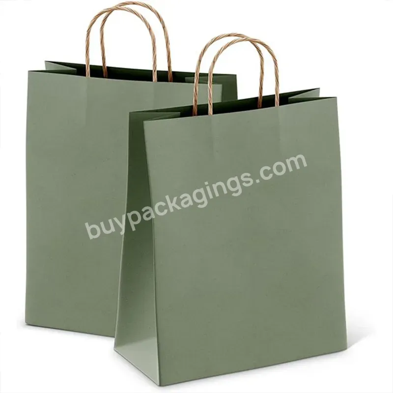 Custom Print Matte Green Reusable Boutique Luxury Gift Paper Shopping Bag With Logo Printed For Jewelry Clothing Packaging