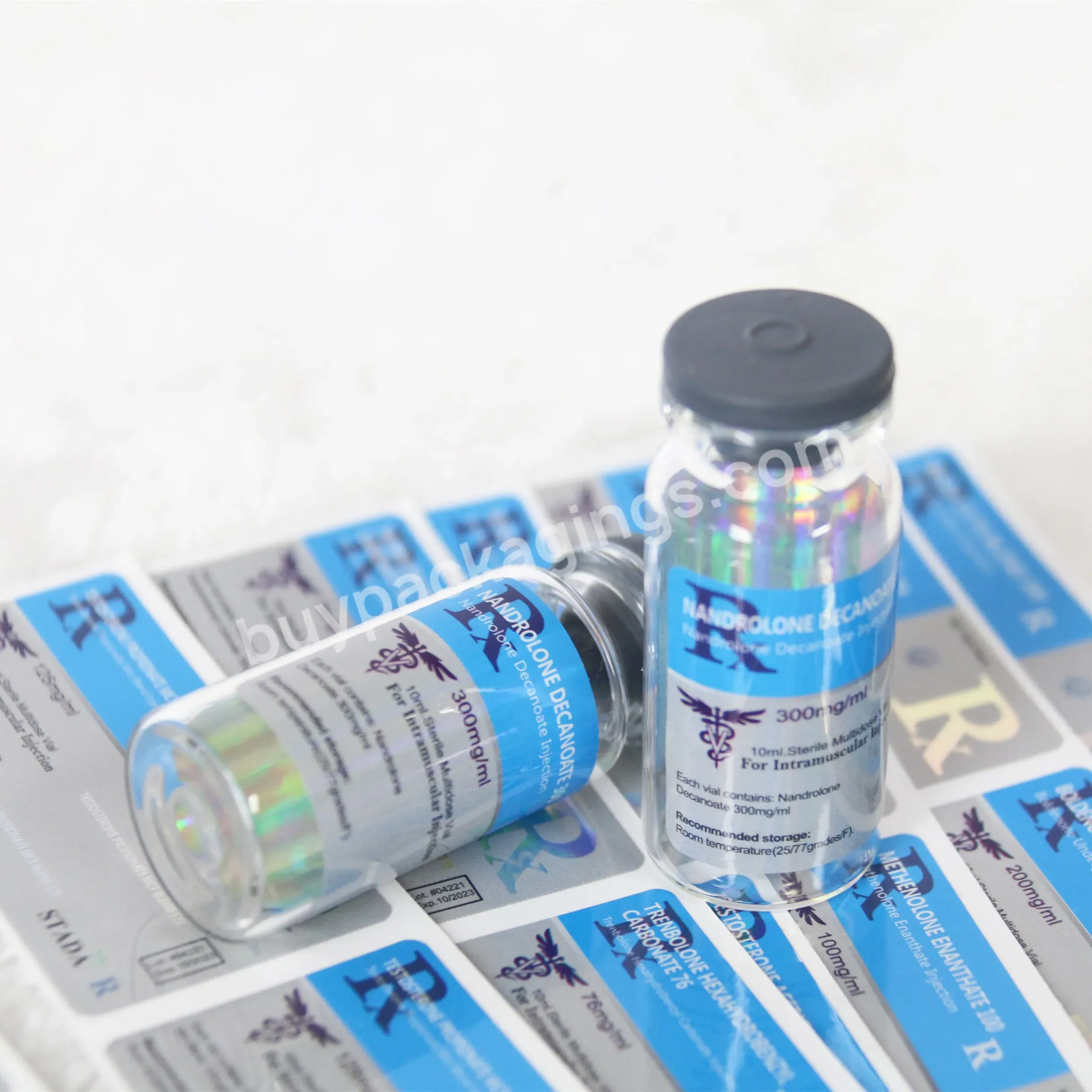 Custom Print Pharmaceutical Aluminum Sticker Steroid Vial Box Custom 10ml Hologram Vial Labels