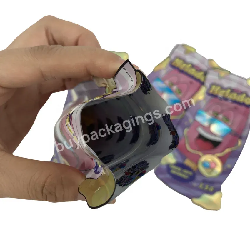 Custom Print Resealable Child Proof Holographic Mylar 1g 3.5 G 7g 14g Special Custom Shape Die Cut Matte Soft Touch Mylar Bags