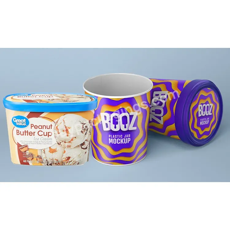 Custom Print Size Ml Container 4 5 8 16 Oz Kraft Paper Ice Cream Cups With Small Lid Spoon Tub Tube For Icecream Packaging