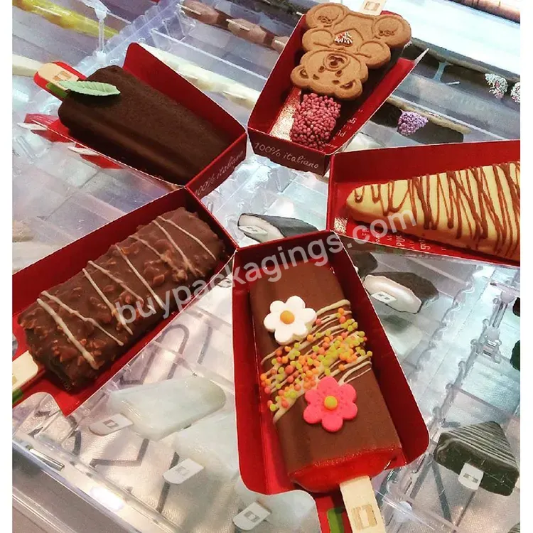 Custom Print Size Ml Popsicle Bar Ice Lolly Ice Sucker Small Lid Spoon For Ice Cream Packaging Paper Tray Box Container