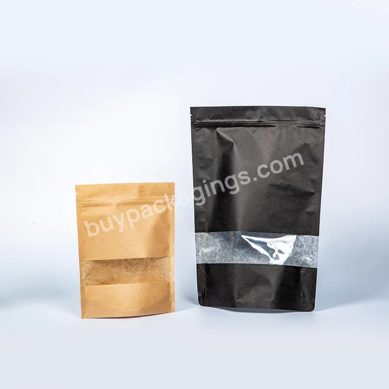 Custom Print Smell Proof Eco-friendly Biodegradable Food Grade Stand Up Pouch Ziplock Kraft Paper Packaging Bag With Window