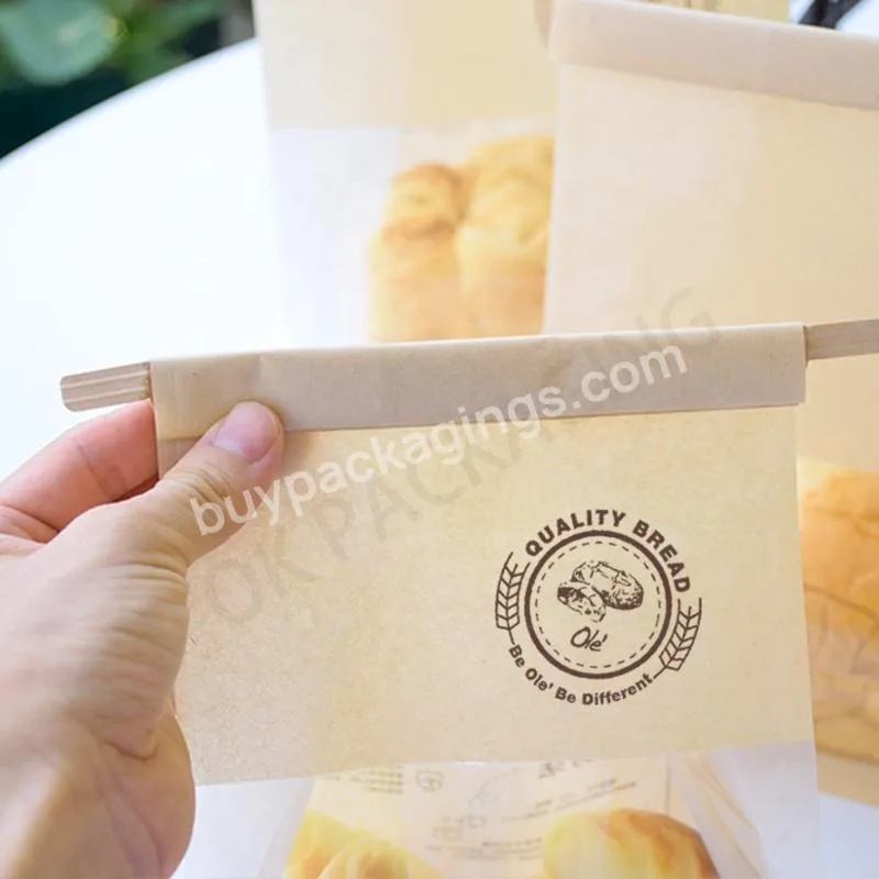 Custom Print Toast Flat Bottom Paper Package Bread Packing Bag With Clear Window