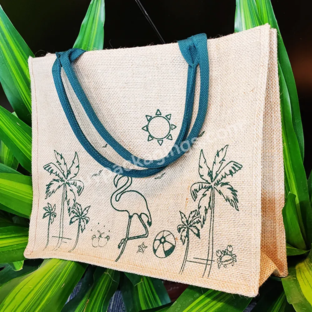 Custom Print Wholesale Standard Size Eco Organic Natural Summer Beach Souvenir Luxury Wedding Jute Fabric Tote Bag For Gift