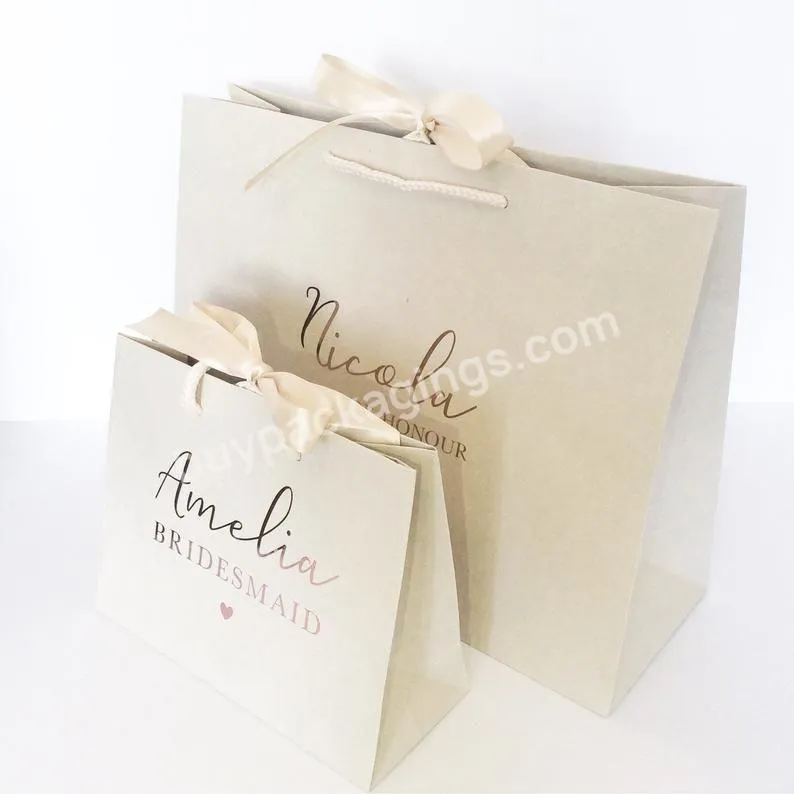 Custom print your own logo boutique clothing packaging bag garment shopping gift paper bags with ribbon handle