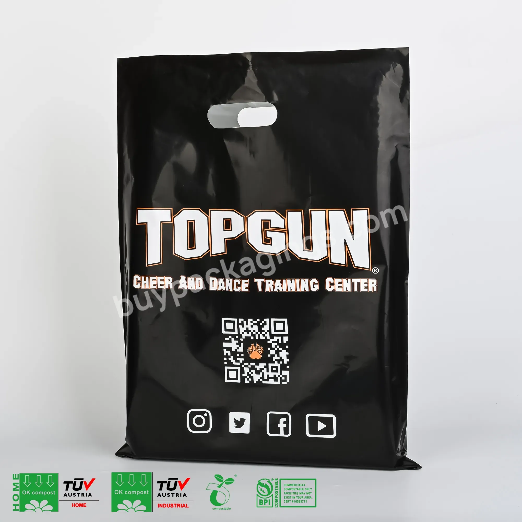 Custom Printed 100% Biodegradable Plastic Bag Corn Starch Compostable Plastic Shopping Bags Die Cut Handle Bags