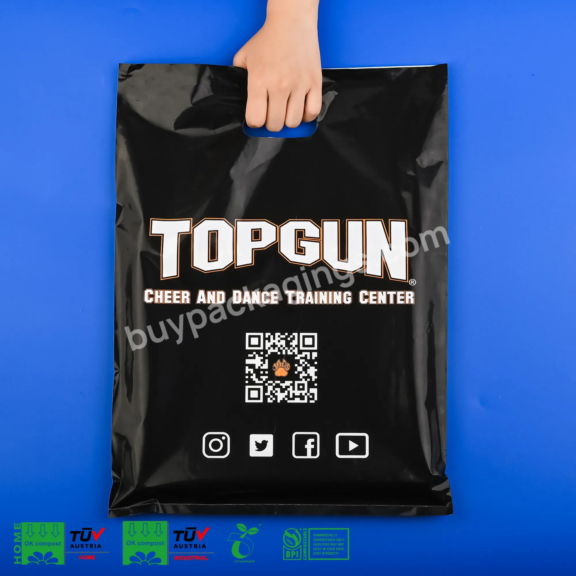 Custom Printed 100% Biodegradable Plastic Bag Corn Starch Compostable Plastic Shopping Bags Die Cut Handle Bags